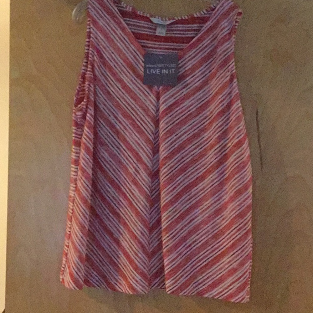 Brand New Red Striped, V-Neck, Sleeveless Tank, Size X